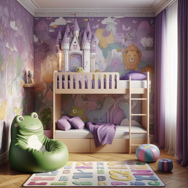 Foto ein zimmer mit einer lila wand mit einem frosch darauf