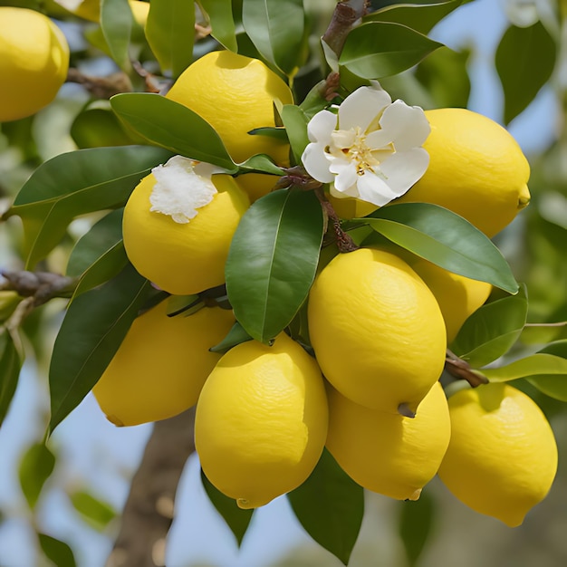 ein Zitronenbaum mit einer Blume und einer Blume darauf