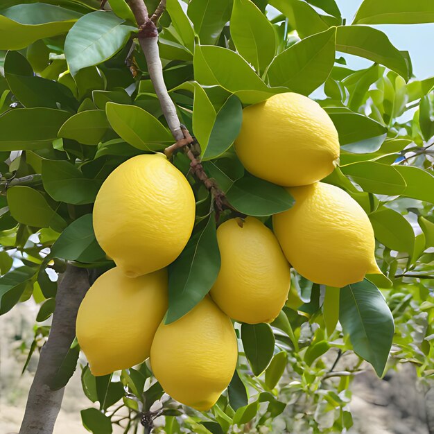 ein Zitronenbaum mit einer Zitrone darauf und einer Zitrine auf dem Baum