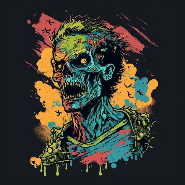 Ein Zombie mit einem T-Shirt, auf dem Zombie steht.