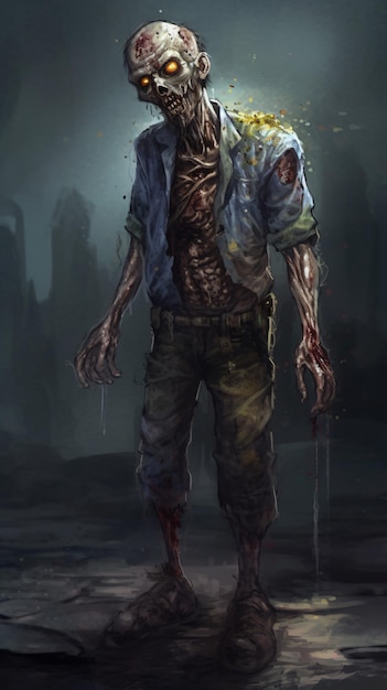 Ein Zombie mit einem T-Shirt mit der Aufschrift „Zombie“.