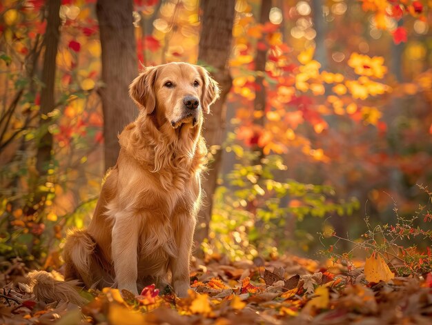 Foto ein zufriedener golden retriever sitzt anmutig in üppigem grün