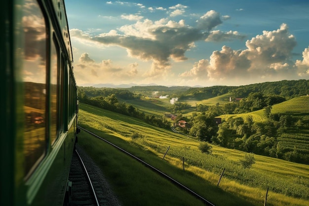 ein Zug auf den Gleisen im Grünen