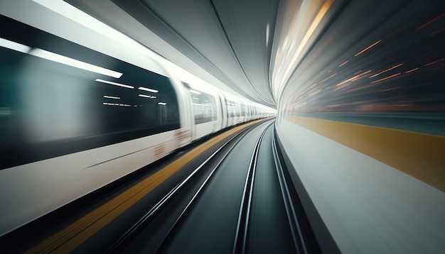 Ein Zug fährt durch einen Tunnel mit dem Wort „Metro“ an der Seite.