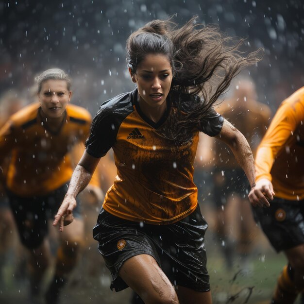 Ein zusammengesetztes Bild einer Fußballspielerin in Aktion