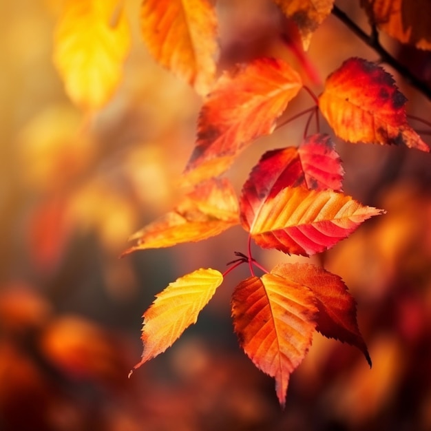 Ein Zweig der Herbstblätter, auf den die Sonne scheint.