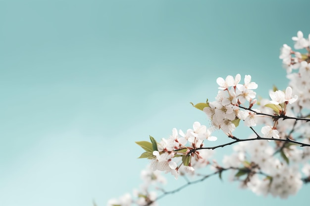 Ein Zweig der Kirschblüten vor blauem Himmel