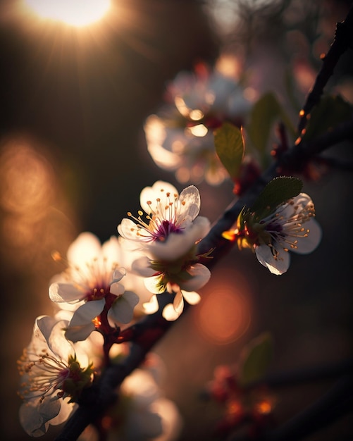 Ein Zweig eines Baumes mit Blumen, auf denen das Wort Pflaume steht