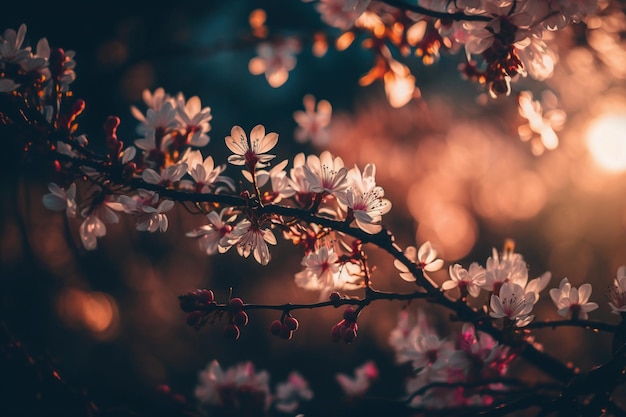 Ein Zweig eines Kirschbaums mit rosa Blüten