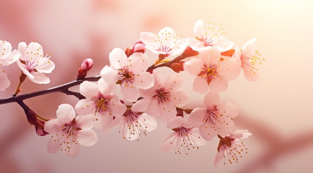 ein Zweig eines Kirschbaums mit rosa Blüten
