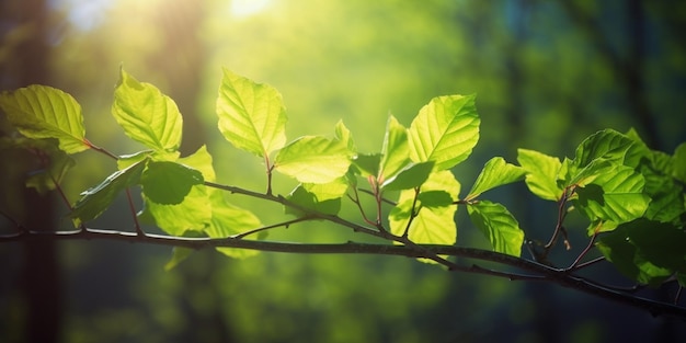 Ein Zweig grüner Blätter, durch die Sonne scheint