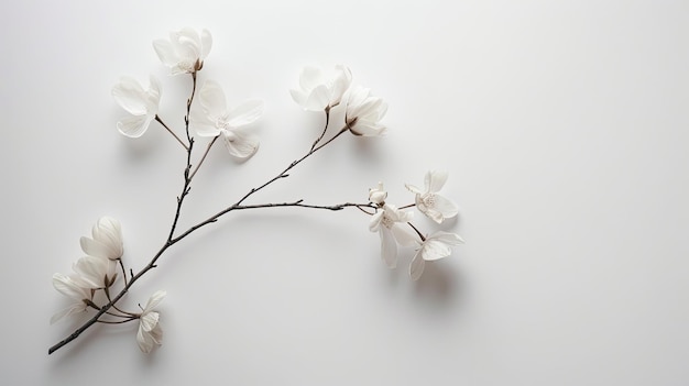 ein Zweig mit weißen Blumen auf ihm ist im Hintergrund zu sehen