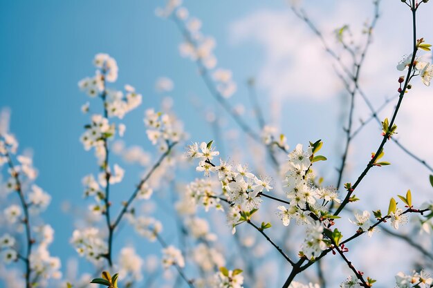 ein Zweig mit weißer Blume gegen einen blauen Himmel