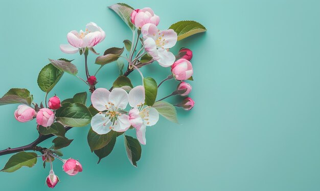 ein Zweig rosa Blumen mit grünen Blättern und rosa Blüten