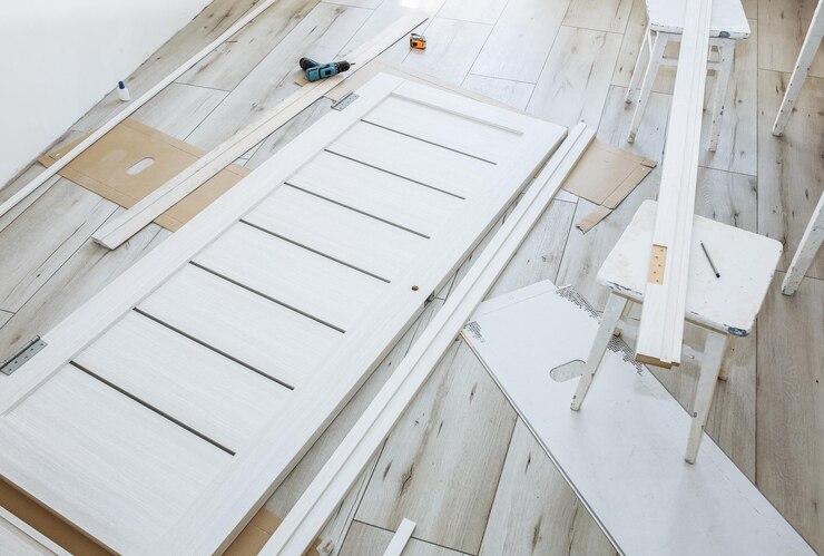 Foto einbau der türen reparaturarbeiten instandhaltung in der wohnung