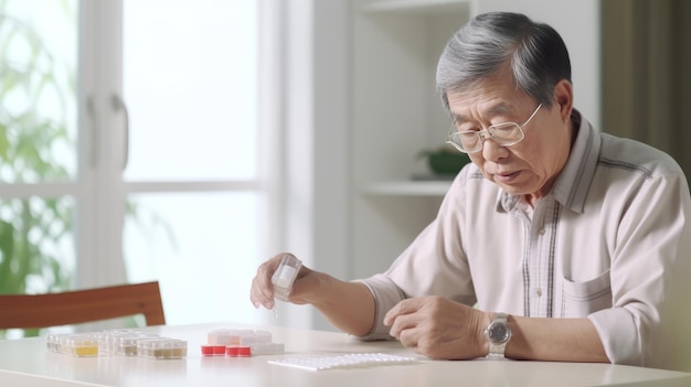 Einblick in das Medikamentenmanagement Ältere Asiaten beschäftigen sich mit verschreibungspflichtigen Pillen in der Krankenpflege