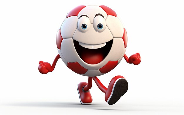 Eine 3D-Cartoon-Figur mit einem isolierten Fußball