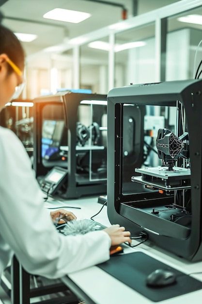 Eine 3D-Druck-Prototypenfabrik entwickelt fortschrittliche 3D-Printer, entwirft Software und speichert Materialien.