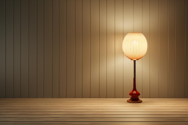 Eine 3D-gerenderte Lampe beleuchtet einen leeren Raum und wirft einladende Schatten