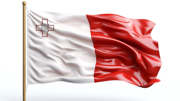 Eine 3D-Illustration der maltesischen Flagge auf weißem Hintergrund mit einem Rahmen, der einen leeren Raum für Text schafft