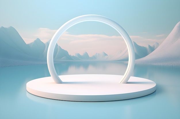 Eine 3D-Illustration eines Kreises mit Bergen im Hintergrund.