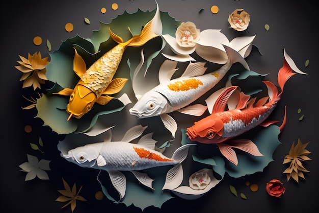 Eine 3D-Papierkunst von Koi-Fischen