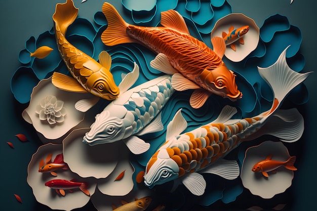 Eine 3D-Papierkunst von Koi-Fischen