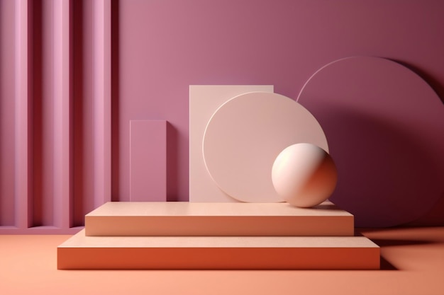 Eine 3D-Repräsentation einer Produktfotografie mit einem rosa Podium im Vordergrund