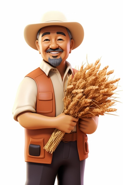 Eine Abbildung eines asiatischen Mannes, der ein Bündel Weizen hält