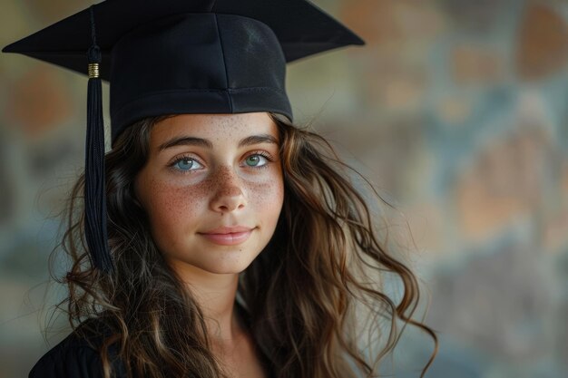 Foto eine absolventin feiert ihren abschluss am college