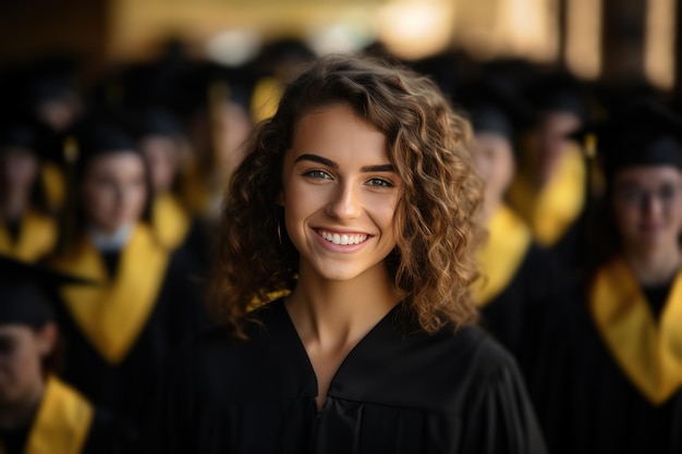Foto eine absolventin lächelt unter den absolventen