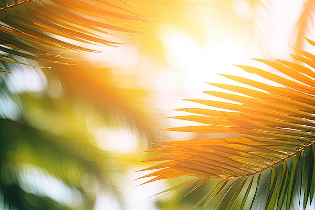 eine abstrakte Darstellung eines tropischen Strandes mit einem Palmenblatt, umgeben von leuchtend grüner Natur