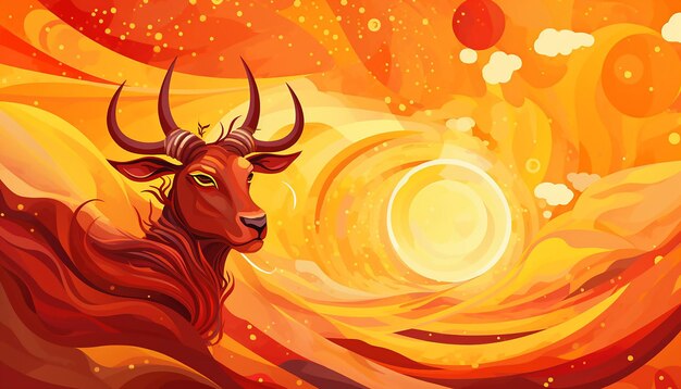 eine abstrakte Illustration der Sonne, die für Makar Sankranti in Steinbock übergeht