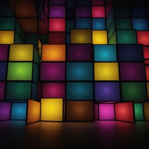 eine abstrakte Komposition aus farbenfrohen Würfeln in Form von Quadraten