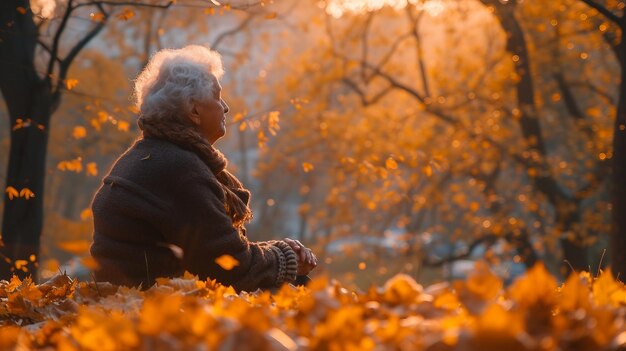 Eine ältere Person, die allein in einem ruhigen Park sitzt, generiert eine AI-Illustration