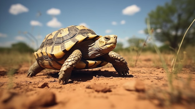 Foto eine ältere schildkröte spazieren in diesem bild horizontal generative ki