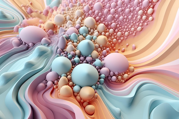 Eine ätherische und verträumte Pastell-Hintergrundillustration mit fließender generativer KI in Violett und Türkis