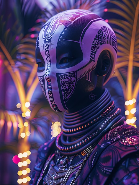 Eine afrikanische Cyberpunk-Maskenfigur