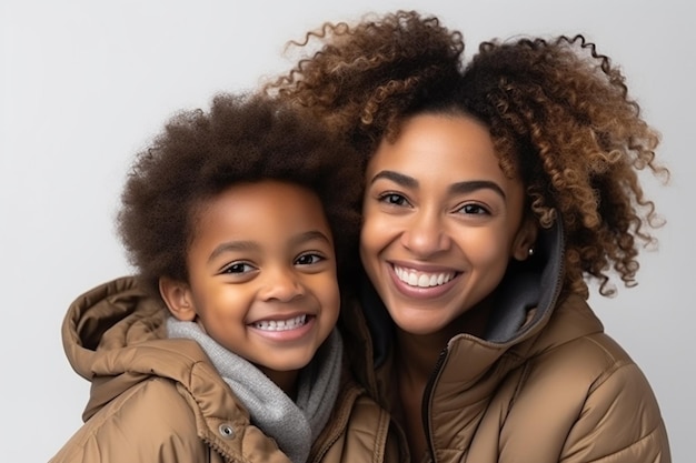 Eine afroamerikanische Mutter zeigt ihren Kindern ihre Liebe und Freude
