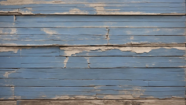 Eine alte blaue Holzwand, verwittert und rissig, an der Oberfläche klebt noch ein Hauch von Farbe