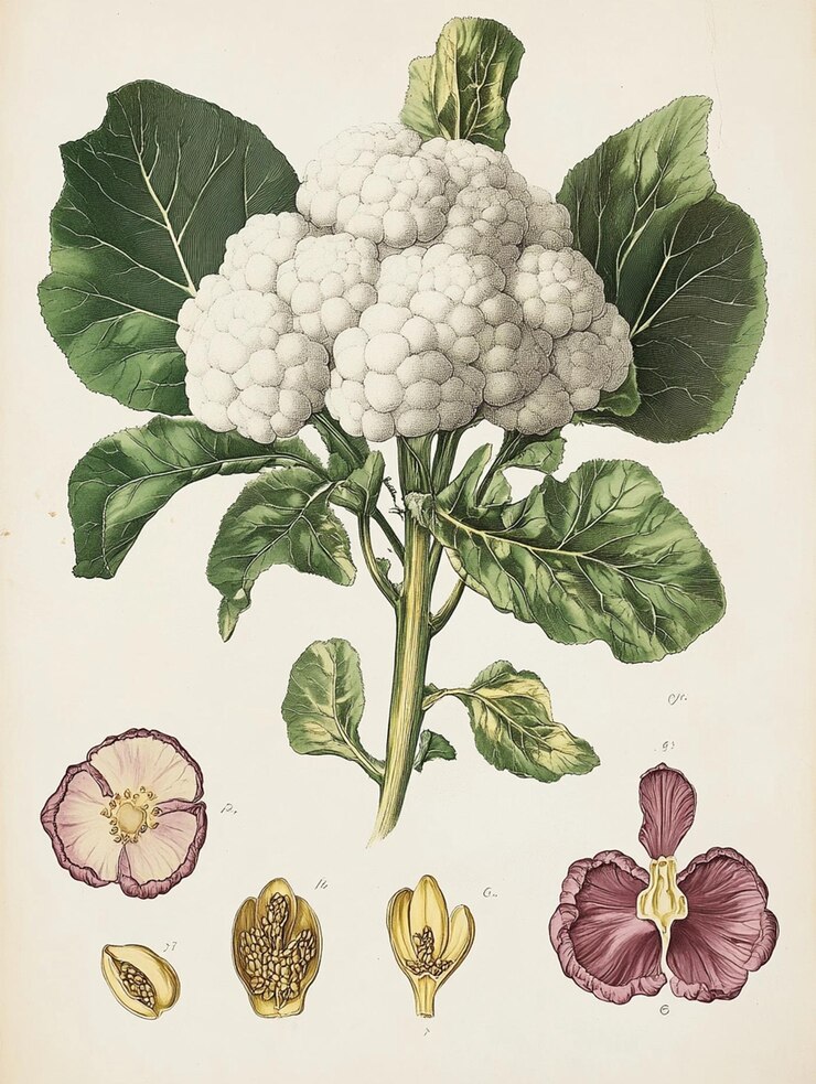 Eine alte botanische Abbildung der Blumenkohlpflanze