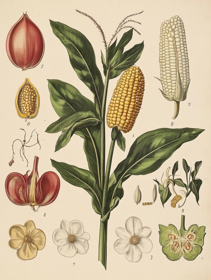 Eine alte botanische Abbildung der Maispflanze