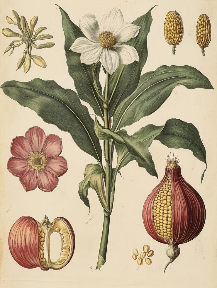 Eine alte botanische Abbildung der Maispflanze