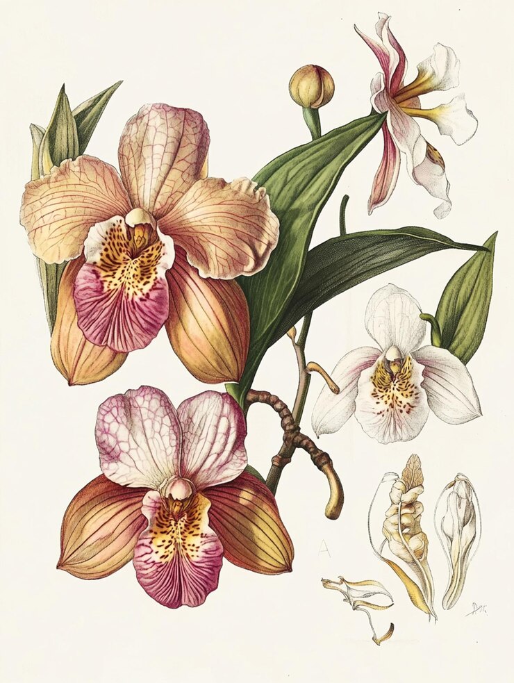 Eine alte botanische Abbildung der Orchidee