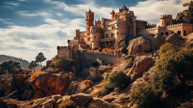 Eine alte Burg thront auf einigen Felsen in Spanien 17