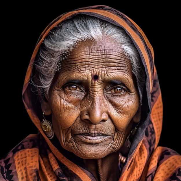 Eine alte Frau mit Falten im Gesicht