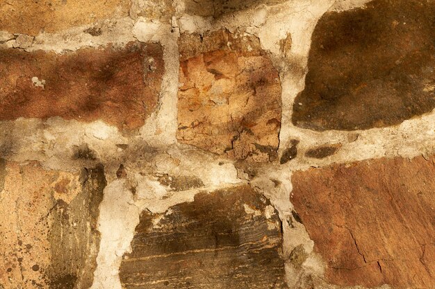 Eine alte Mauer aus Granitsteinen unterschiedlicher Größe als Hintergrund.