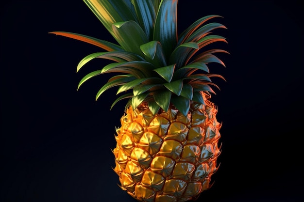 eine Ananas mit schwarzem Hintergrund und schwarzem Hintergrund.