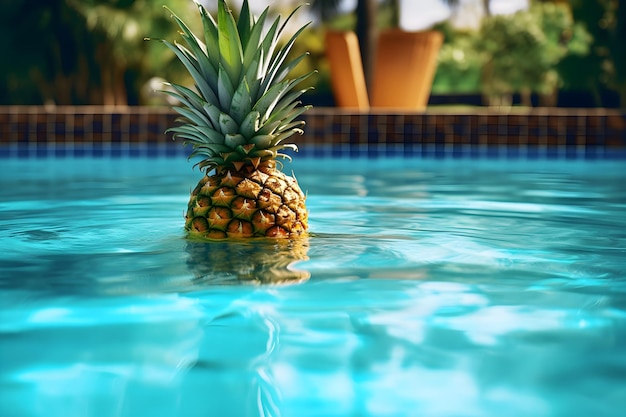 Eine Ananas schwimmt in einem Pool