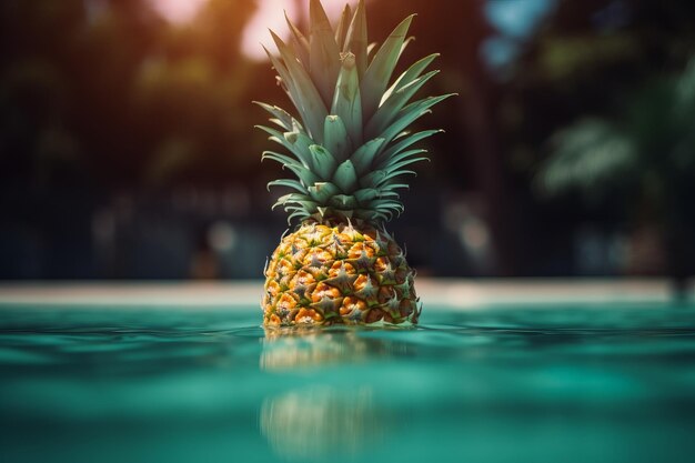 Eine Ananas schwimmt in einem Wasserbecken